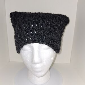 Beanie Cap Cat Ears Dark Gray Chunky Hat